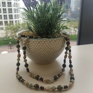 Green multi-bead long strand necklace